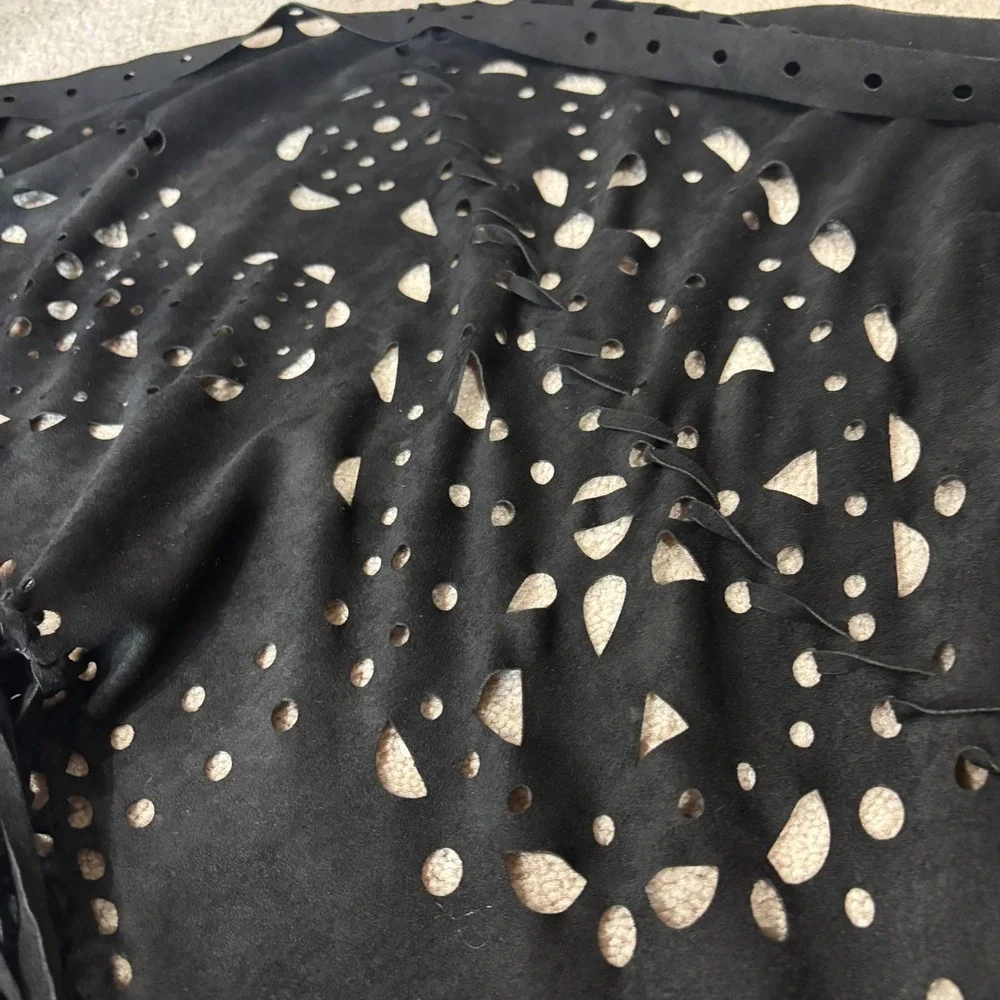 Steve Madden Black Faux Suede Fringe Wrap Shawl Boho Western Cowgirl Concert